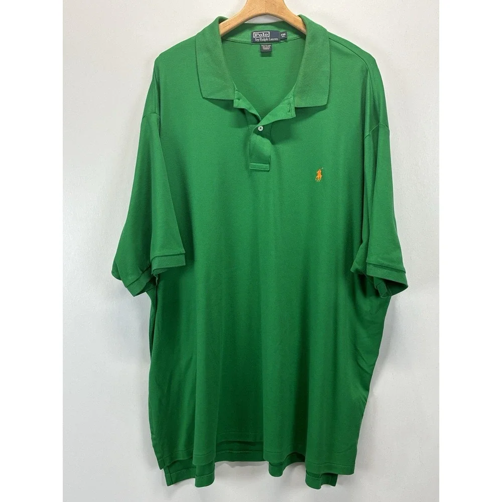 Polo Ralph Lauren Polo Shirt Sz 4XB Men's Big & Tall Green Orange Pony